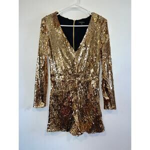 Haoduoyi women's gold sequin long sleeve romper shorts body suit size M